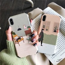 插画猫咪女孩iPhone12Promax手机壳7P适用苹果x6S女款 8plus文艺xr