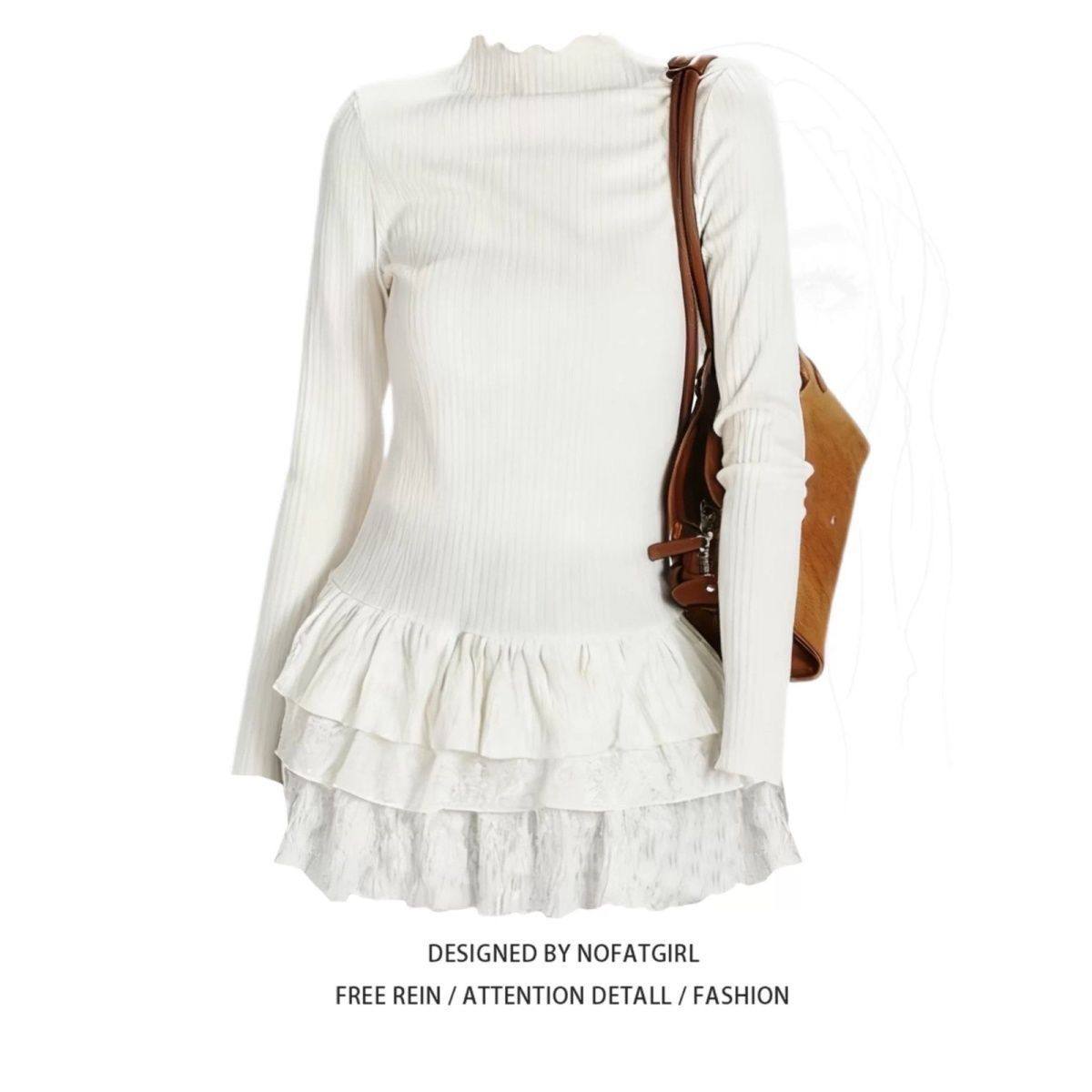 2026春季新款半高领长袖t恤女蛋糕裙修身蕾丝花边内搭打底衫上衣,女装/女士精品,T恤,淘宝优惠券,粉丝福利购,淘宝优惠卷