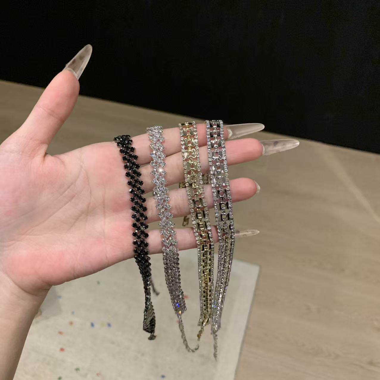 Cz纯子复古金属闪钻编织颈链choker女闪亮百搭轻奢