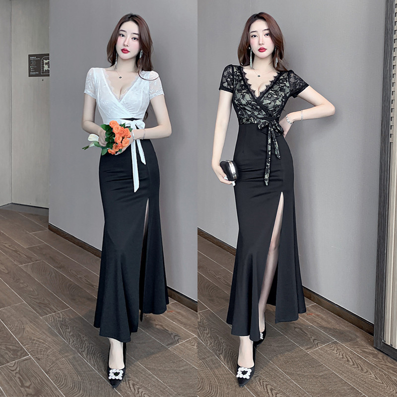 性感桑拿技师工作服洗浴连衣裙显瘦长款长裙夜场小姐ktv晚礼服装