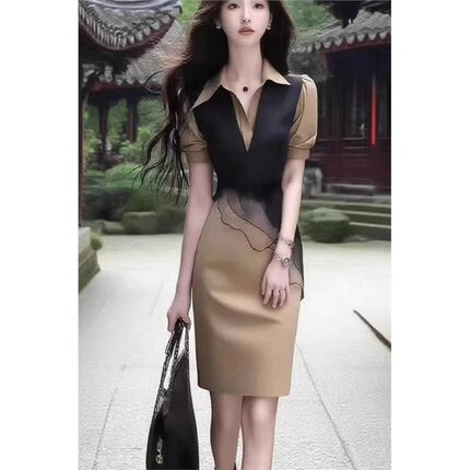 法式黑色Polo裙连衣裙女小个子夏季裙子收腰显瘦淑女短裙2026新款