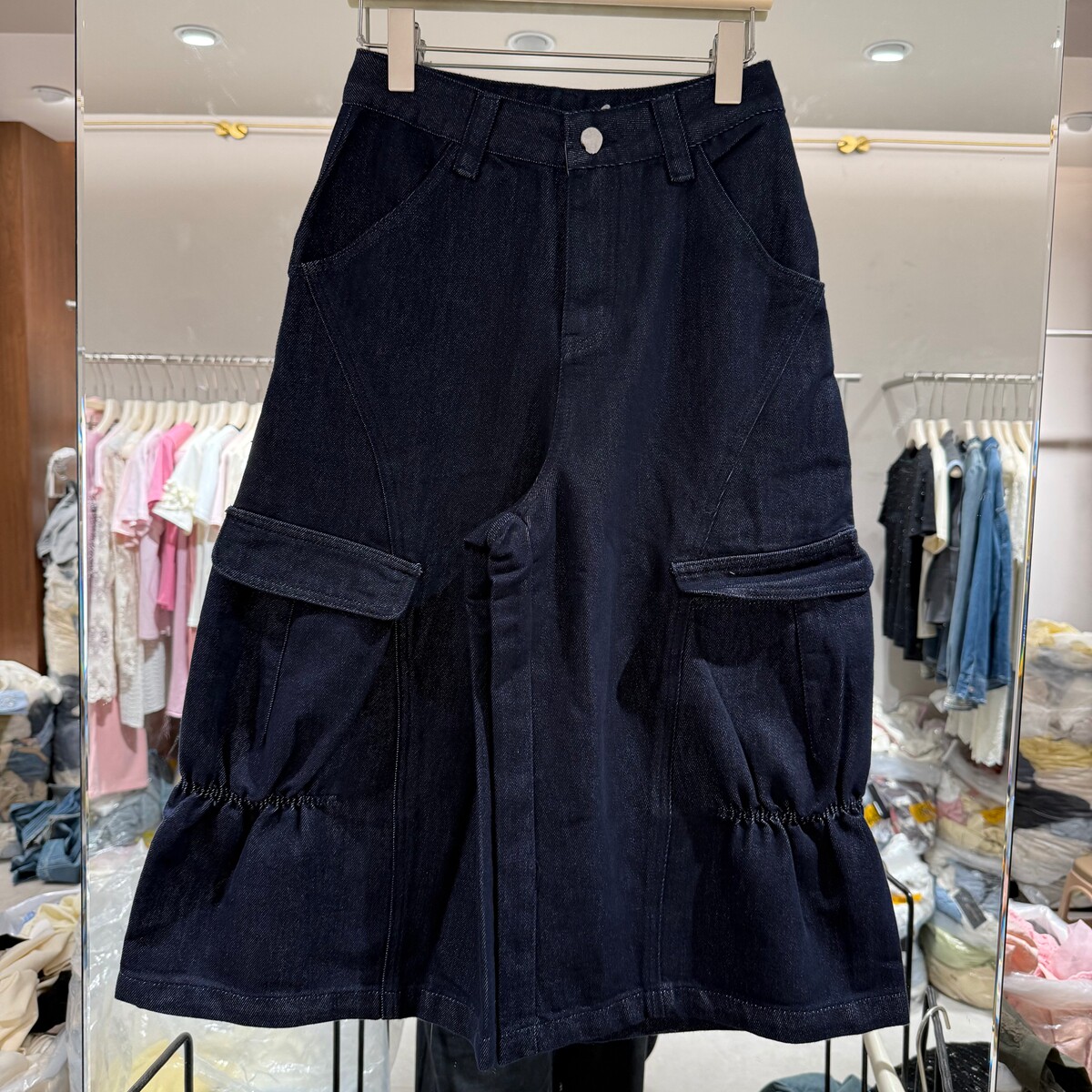 欧洲站2026夏季新款宽松显瘦深色牛仔女多口袋设计美式休闲短裤