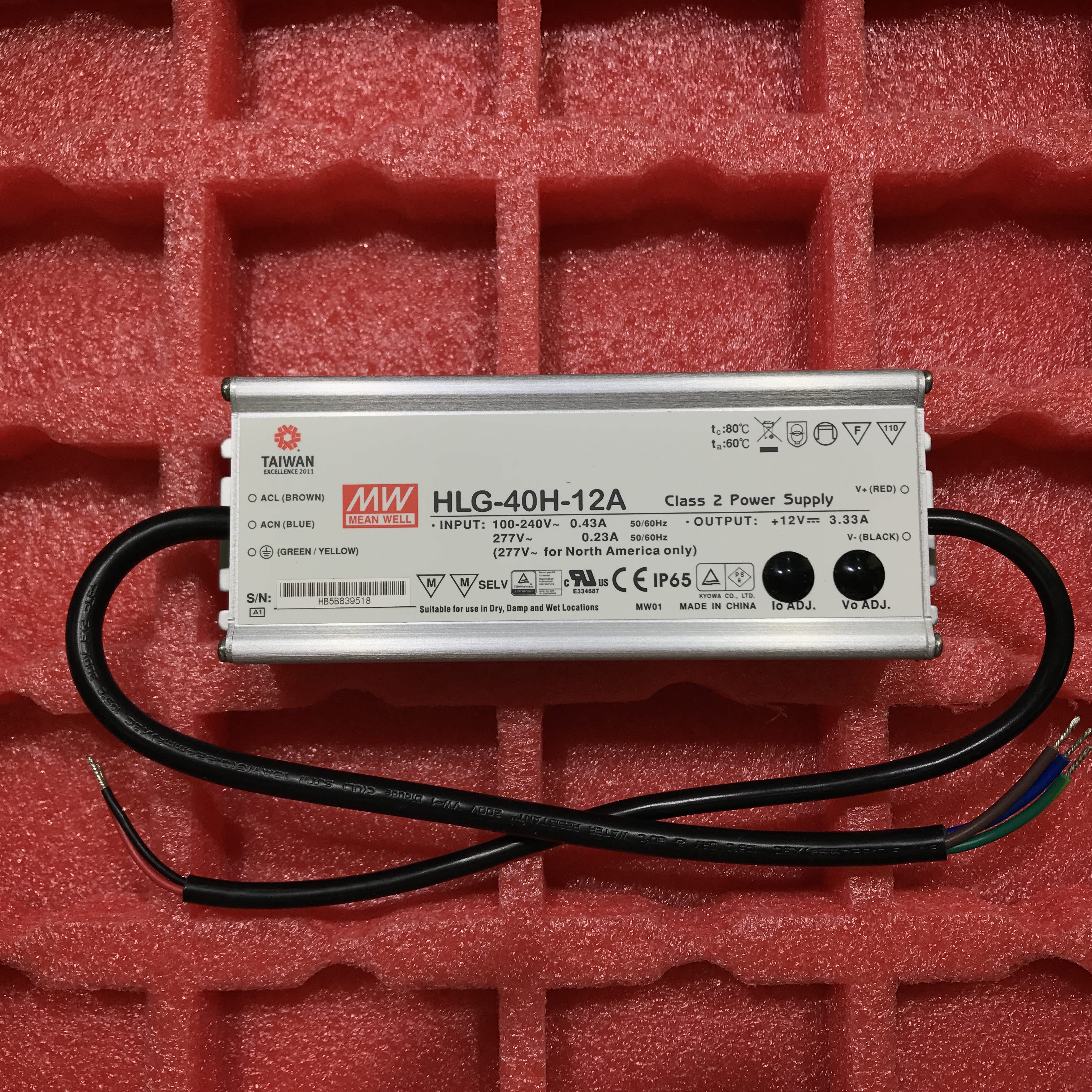 台湾明纬 mean well 防水电源 hlg-40h-12a   40w  12v