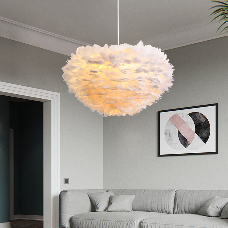 卧室吊灯少女奶油风羽毛灯