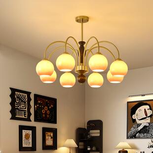 中古风客厅吊灯法式南洋风美式简约大气胡桃木色侘寂餐厅卧室灯