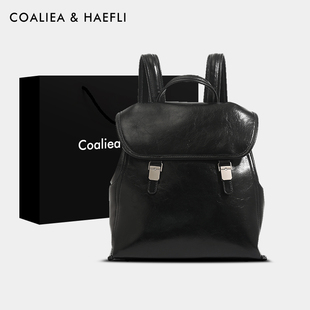 香港品牌小众高级油蜡皮双肩包女大容量上班通勤电脑书包轻便背包