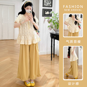 宽松波点薄款 怀孕期大码 遮肚娃娃衫 阔腿裤 两件套 孕妇装 夏季 夏装