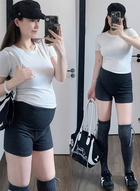 无托腹孕妇裤2025春夏装薄款三分针织弹力打底裤夏季孕妇外穿短裤