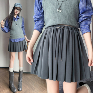 孕妇裙子春秋冬装 无托腹不勒肚子百褶A字防走光短裙小个子半身裙
