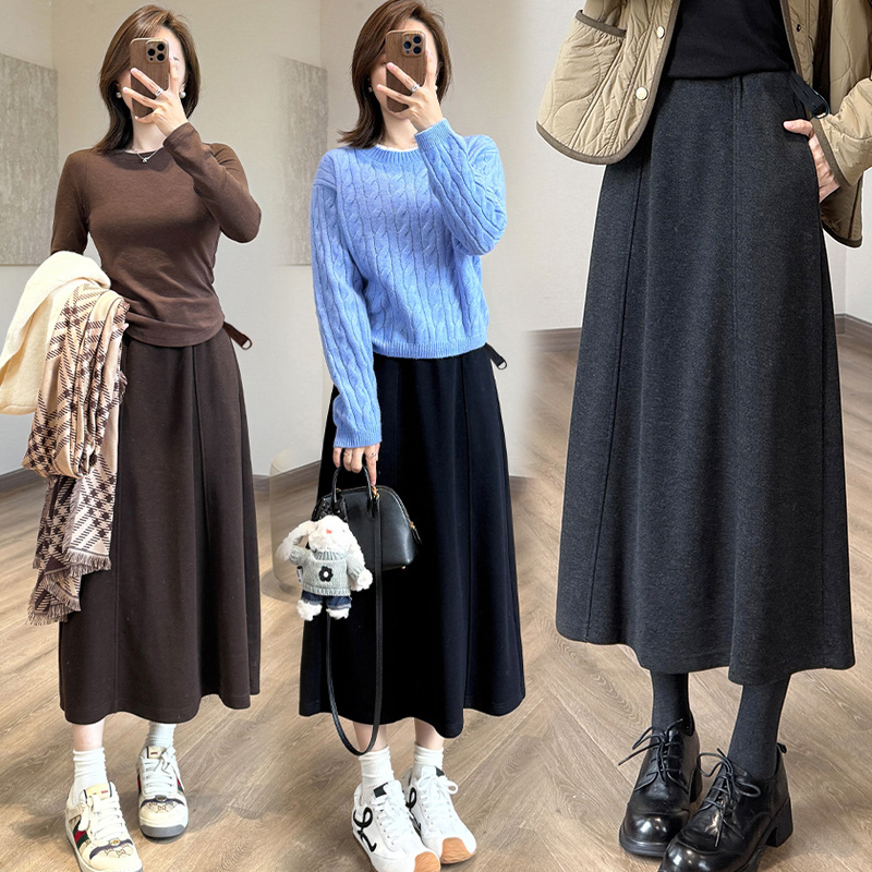 无托腹孕妇裙子秋装毛呢加厚法式垂感A字裙秋冬季慵懒显瘦半身裙