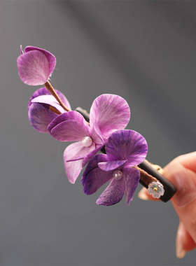 手工绒花发夹后脑勺精致小边夹