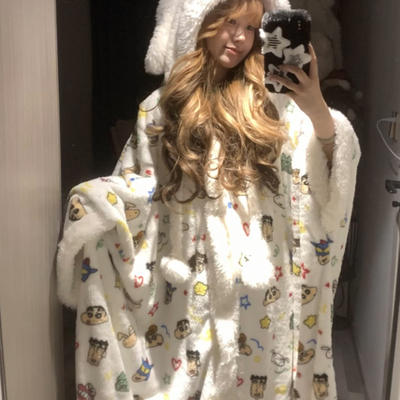 2025冬季加绒加厚蜡笔小新睡衣女