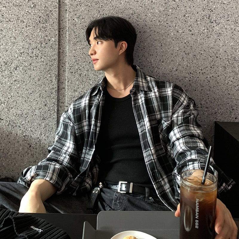 复古格子衬衫男长袖宽松休闲衬衣高级感潮牌潮流百搭上衣男生外套,男装,衬衫,淘宝优惠券,粉丝福利购,淘宝优惠卷