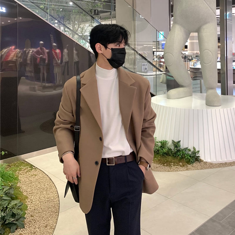 冬季毛呢西装外套男士美拉德呢大衣韩版潮流潮牌高级感秋冬款呢子