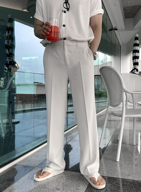松紧腰夏季薄款男裤子直筒西裤男士长裤韩版潮流潮牌夏天垂感男裤