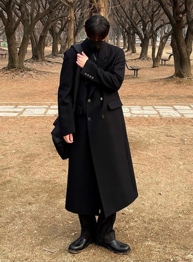 冬季加厚毛呢大衣男长款过膝