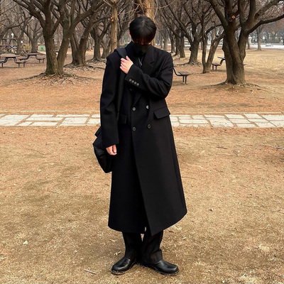 冬季加厚毛呢大衣男长款过膝