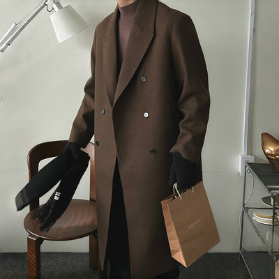 毛呢大衣男中长款韩版潮流双排扣