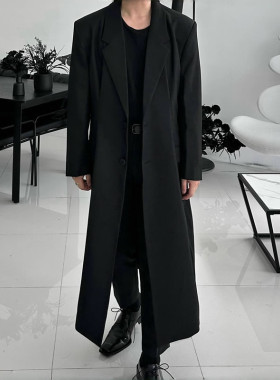 春季风衣外套男士长款过膝西装领秋季上衣廓形宽松垫肩大衣英伦风