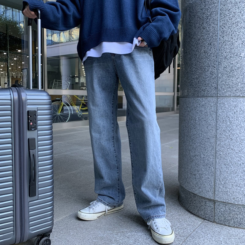 牛仔裤男秋冬季潮流宽松直筒裤韩版痞帅休闲拖地裤子男士阔腿裤