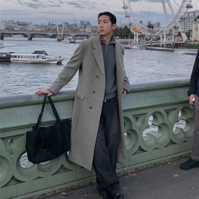 秋冬帅气毛呢大衣男中长款过膝韩版潮流宽松冬季加厚呢子风衣外套,男装,毛呢大衣,淘宝优惠券,粉丝福利购,淘宝优惠卷