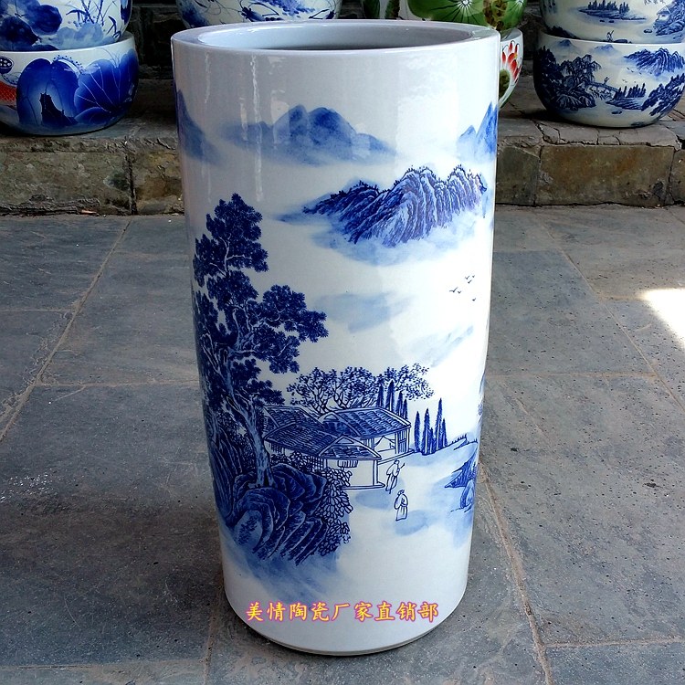 景德镇陶瓷器青花瓷山水画大号花瓶字画筒书画卷轴缸宣纸桶雨伞筒