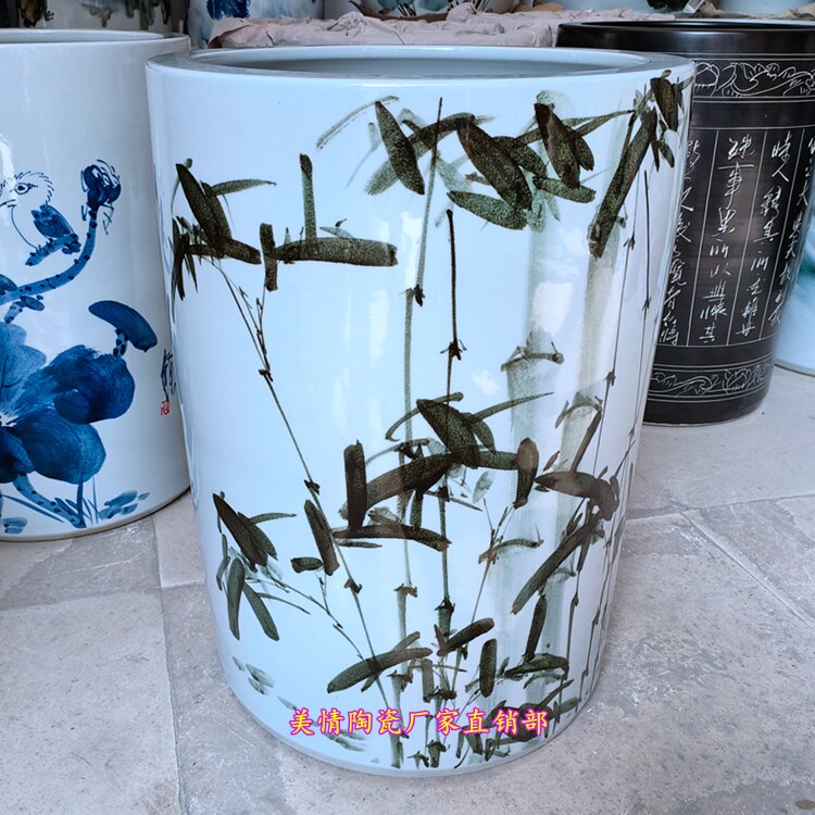 景德镇陶瓷器手绘竹子字画筒书画卷轴缸竹报平安大花瓶落地雨伞桶