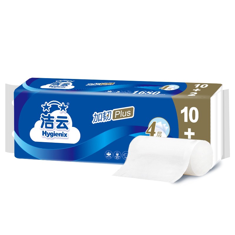 洁云加韧卫生纸四层厚实无芯卷纸12卷 4层1680克加厚家庭装厕纸