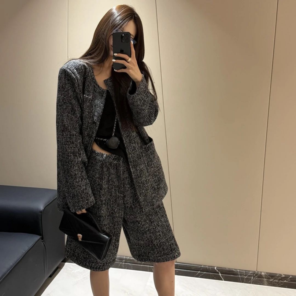 2026年秋季新款小香风粗花呢西装套装女春夏慵懒宽松短款百搭女款