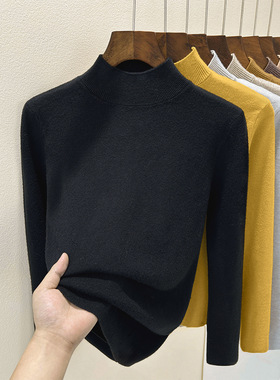 冬新款纯色修身内搭打底上衣气质百搭长袖针织衫女黑色半高领毛衣