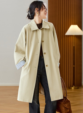 棉茧 卡其色风衣女中长款女2025秋冬装新款英伦文艺范复古外套