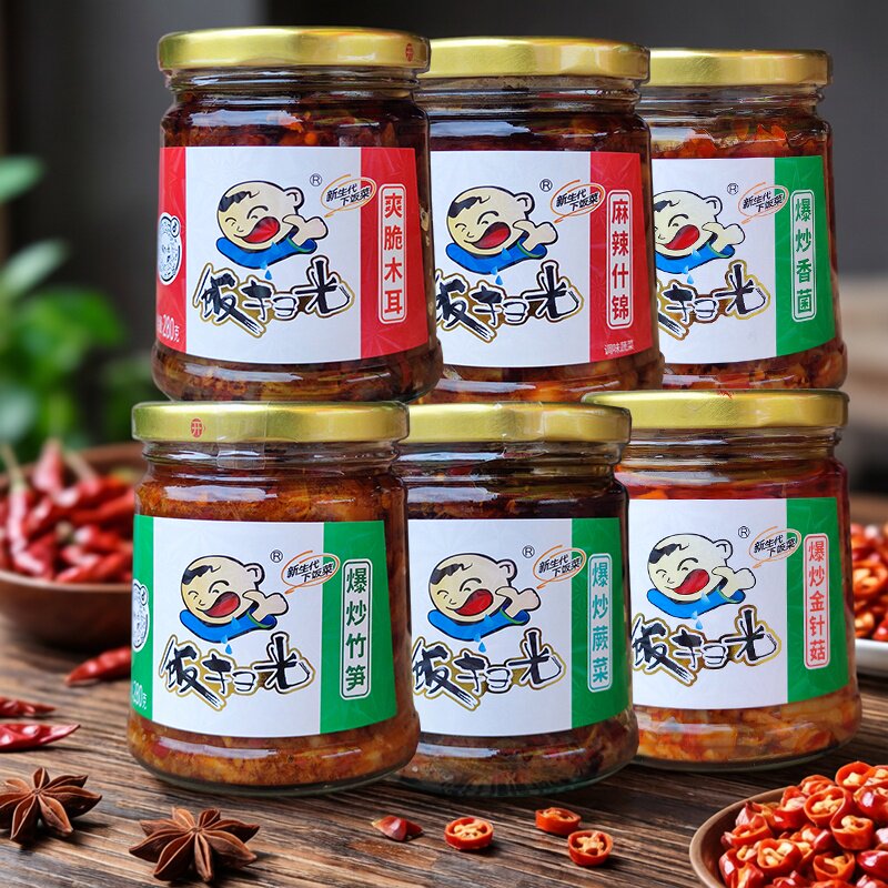 饭扫光下饭菜组合装280g*6瓶高福记四川香辣菜香菌竹笋什锦木耳等