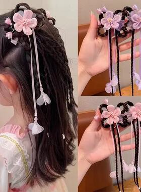 古风假发辫子发饰小女孩可爱花朵发卡儿童汉服头饰中国风女童发夹