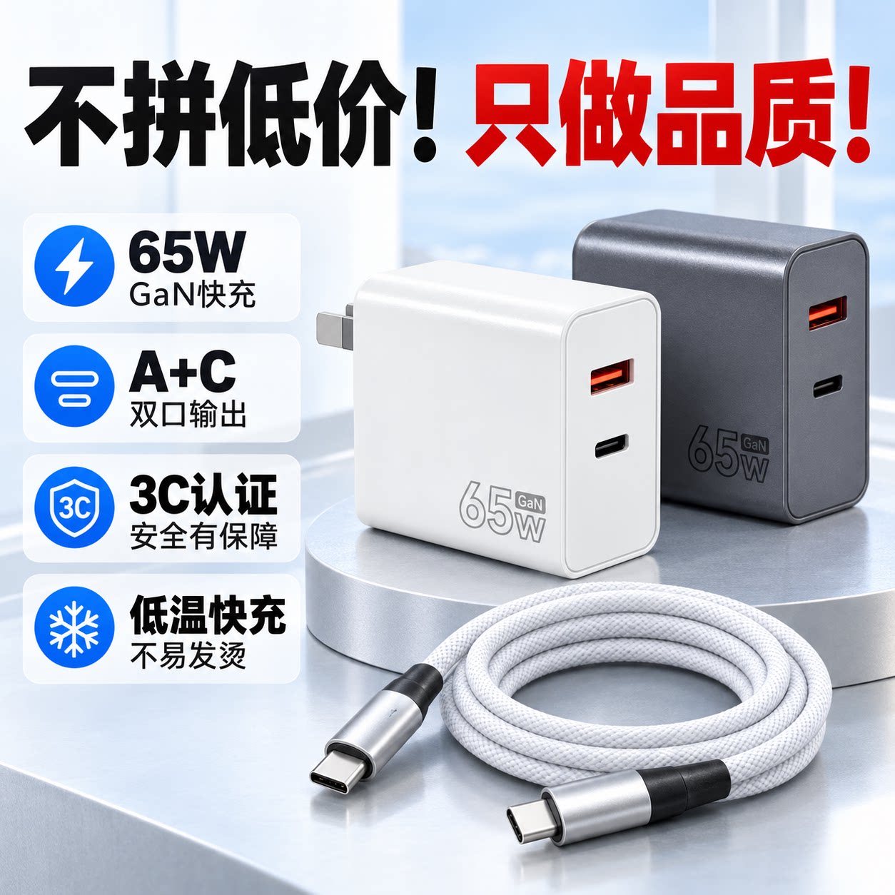 65W快充头双口多设备通用