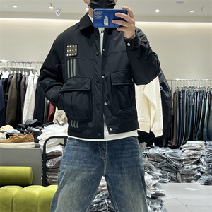 冬季轻薄款羽绒服男韩版时尚休闲痞帅保暖工装拼色白鸭绒夹克外套