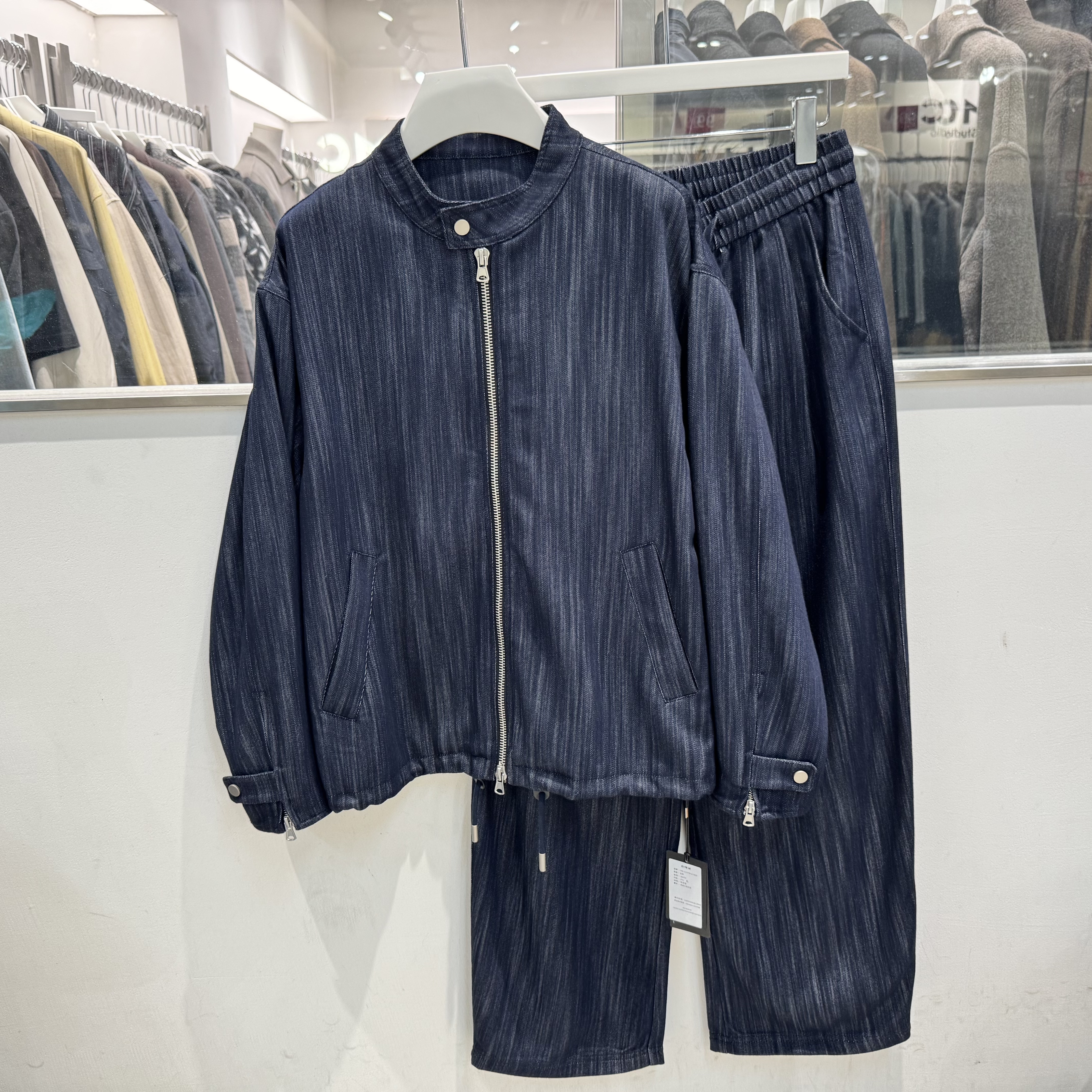 高级感扎染牛仔衬衫男士长袖春季休闲衬衣外套牛仔裤两件套装