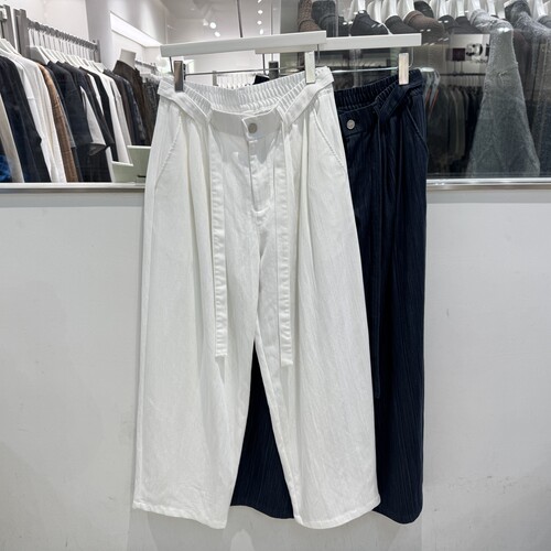 2026春季美式简约系带休闲裤男时尚百搭宽松垂感阔腿裤直筒长裤潮