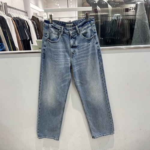 美式复古层次晕染磨白猫须纹直筒牛仔裤男时尚百搭通勤直筒长裤潮