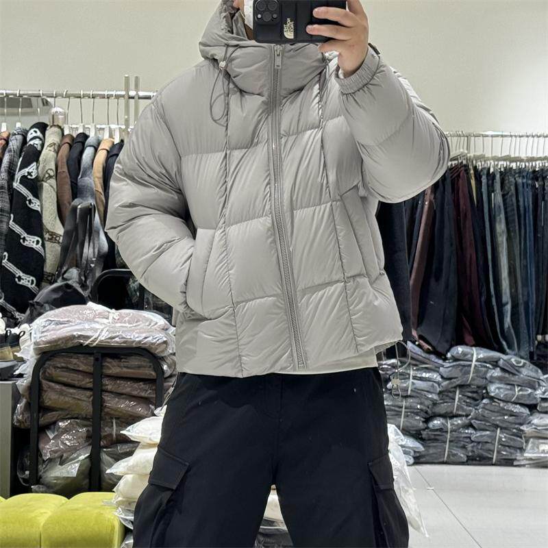 2025冬季美式高级感辑格连帽羽绒服男时尚百搭保暖情侣白鸭绒外套