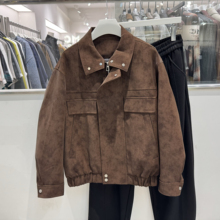 2025冬季美式复古翻领工装羽绒服夹克男百搭痞帅保暖鹅绒皮衣外套