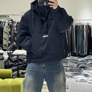 2024冬季半拉链套头连帽羽绒服男时尚百搭痞帅保暖显瘦高级感外套