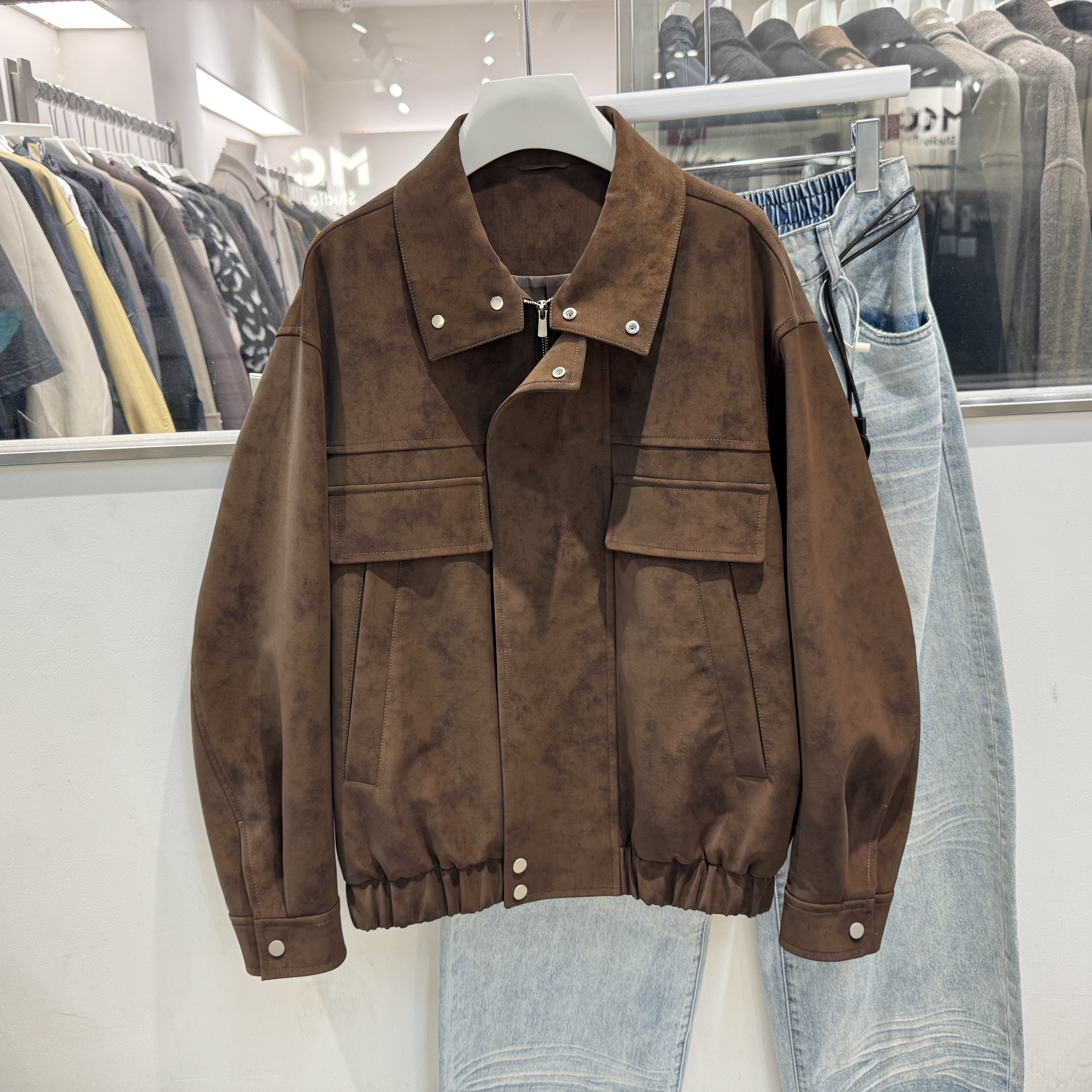 2025春季美式复古翻领做旧工装夹克男百搭痞帅机车服皮衣外套潮