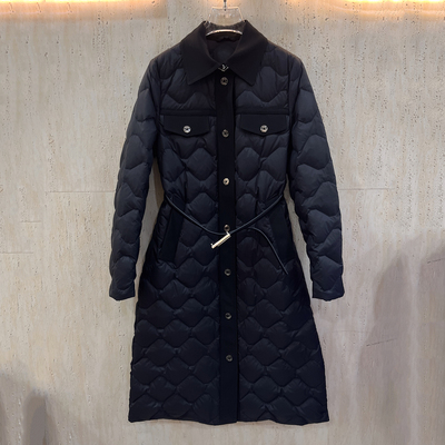 欧洲站冬新款翻领白鹅绒羽绒服女中长款过膝高端腰带修身鹅绒外套