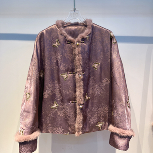 欧洲站高奢设计感重工新中式国风90羽绒服女冬刺绣订珠保暖巨好看