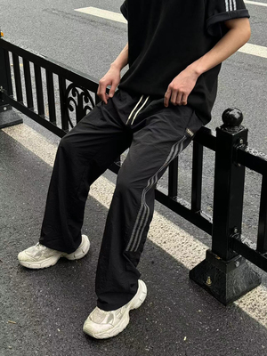 Jq2also 夏季户外阔腿休闲裤三条杠拼接条纹速干裤男士百搭裤