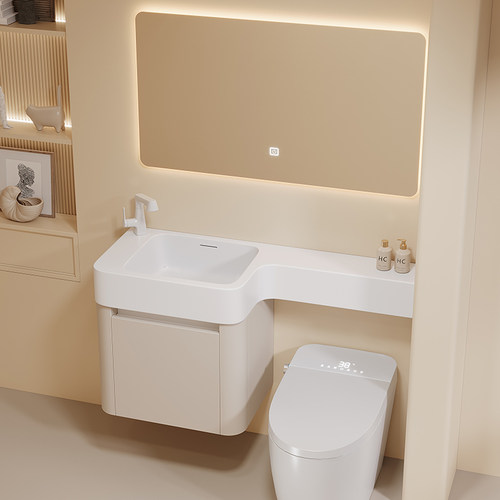 人造石肤感一体盆浴室柜洗手盆柜组合马桶延长洗漱台洗脸柜洗手台