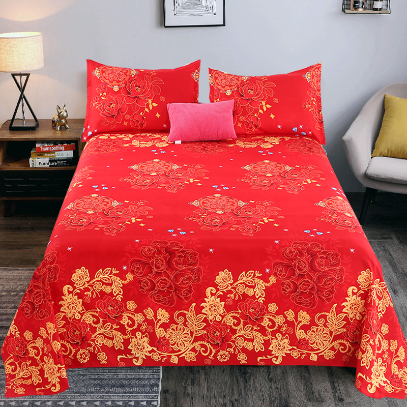 加厚网红大红色纯棉全棉1.8m床喜庆床单单件结婚婚庆枕套床上用品 床上用品 床单 原图主图
