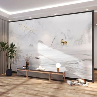 墙纸3d立体中式大理石纹山水电视背景墙壁纸客厅壁布沙发墙布壁画