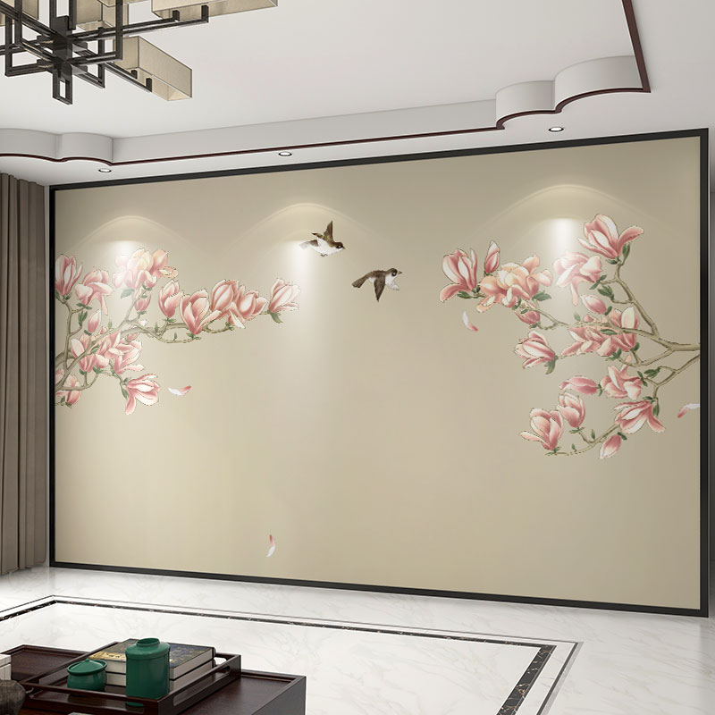 墙纸3d立体中式花鸟电视背景墙壁纸客厅墙布壁画卧室床头装饰墙布图片