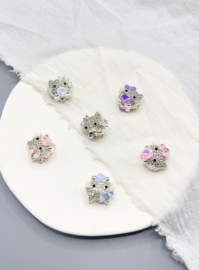 新款银色合金双面精美锆石kittty猫diy直孔串珠手机链饰品配件